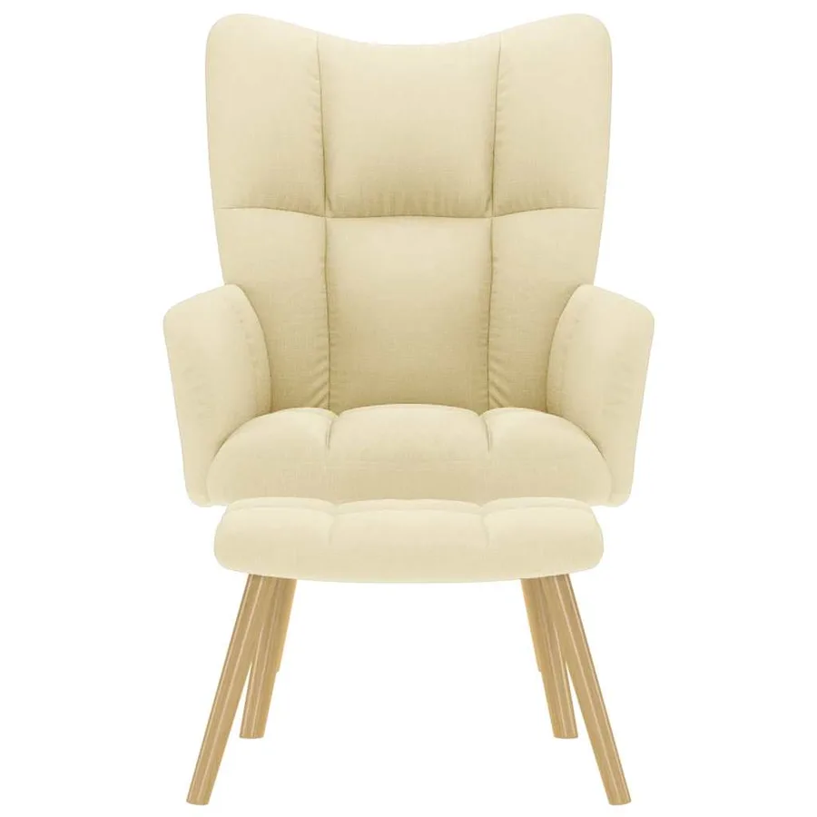 Chaise de relaxation avec repose-pied Crème Tissu - 3