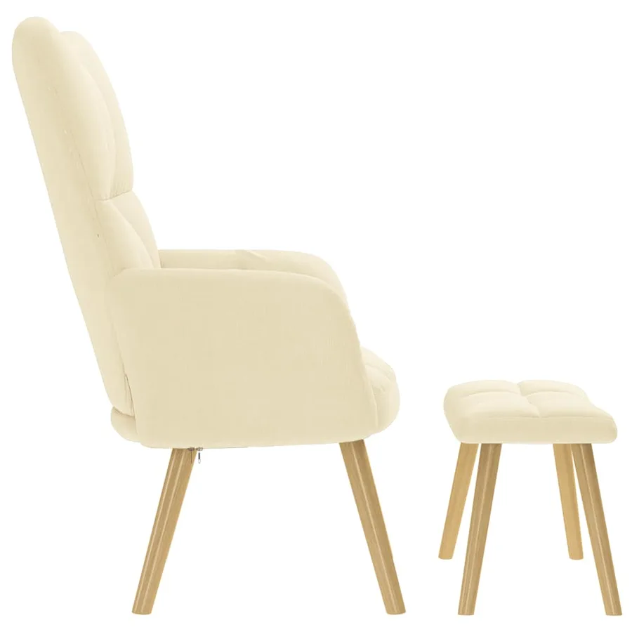 Chaise de relaxation avec repose-pied Crème Tissu - 6