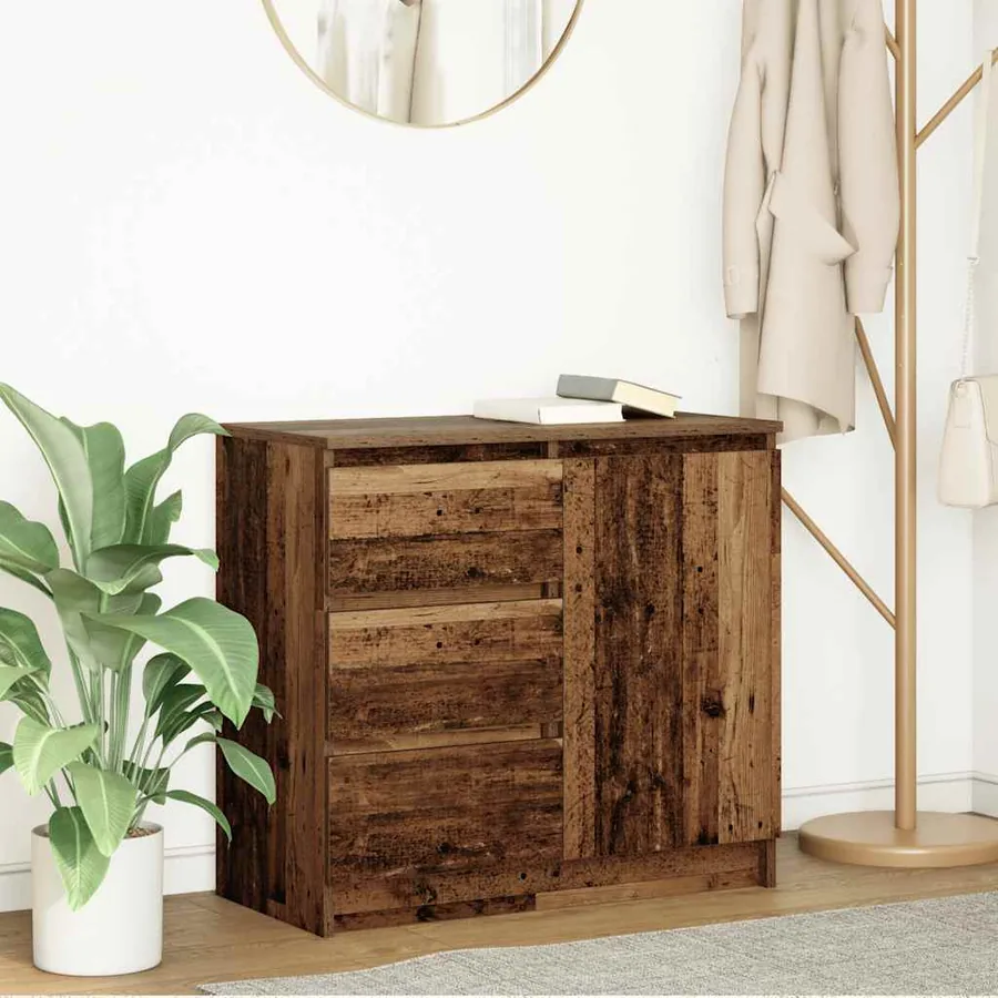 Buffet avec tiroir vieux bois 71x35x65 cm bois d'ingénierie
