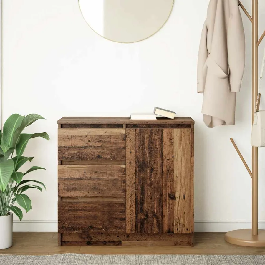 Buffet avec tiroir vieux bois 71x35x65 cm bois d'ingénierie - 3