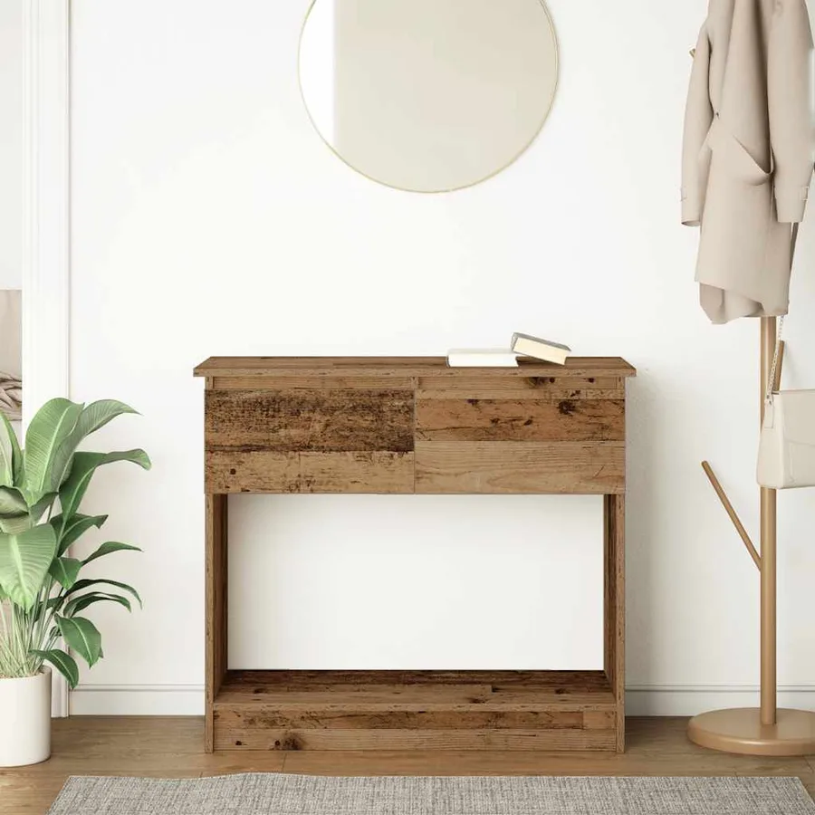 Table console avec tiroirs vieux bois 85,5x38,5x74,5 cm - 3