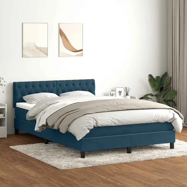 Sommier à lattes de lit et matelas et LED Bleu foncé 160x220cm Velours