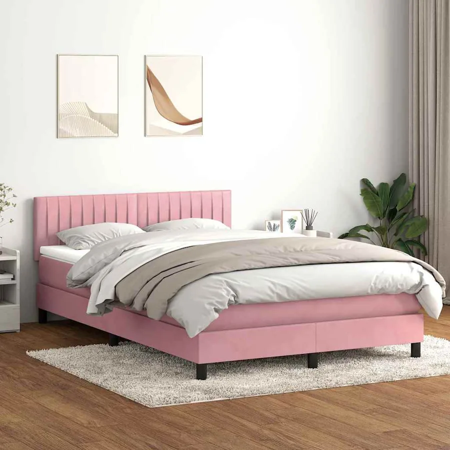 Sommier à lattes de lit avec matelas rose 160x220 cm velours - 3