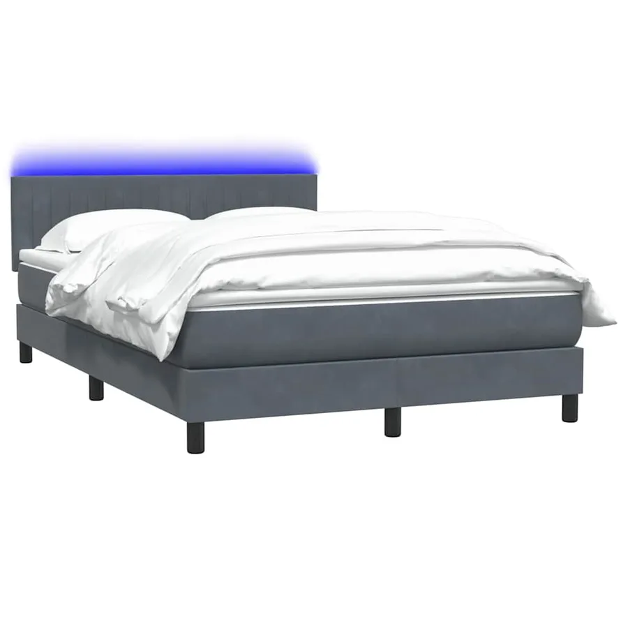 Sommier à lattes de lit et matelas et LED gris foncé 160x220cm velours - 3