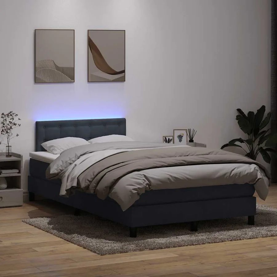 Sommier à lattes de lit et matelas et LED gris foncé 120x220cm velours