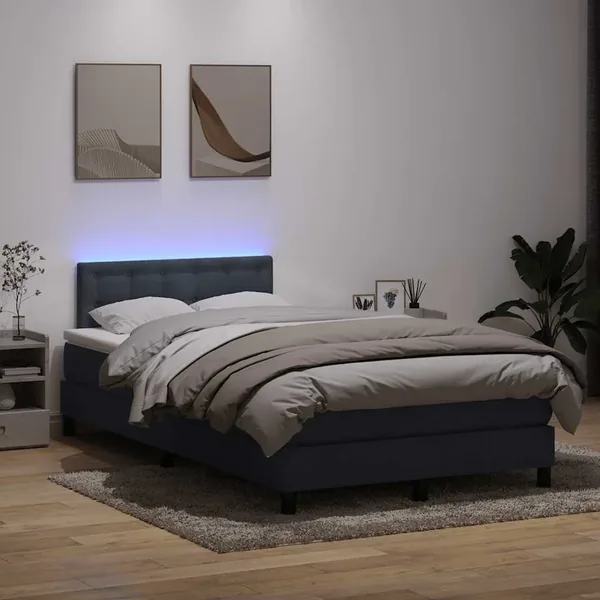 Sommier à lattes de lit et matelas et LED gris foncé 120x220cm velours