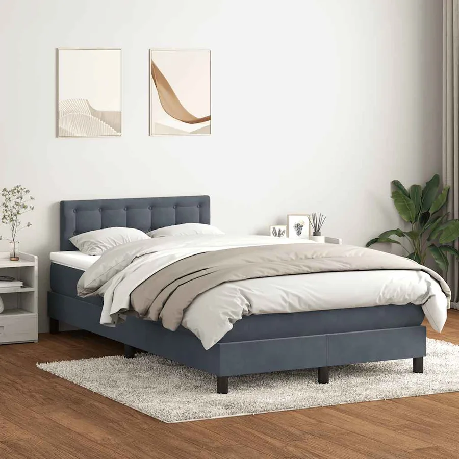 Sommier à lattes de lit et matelas et LED gris foncé 120x220cm velours - 4