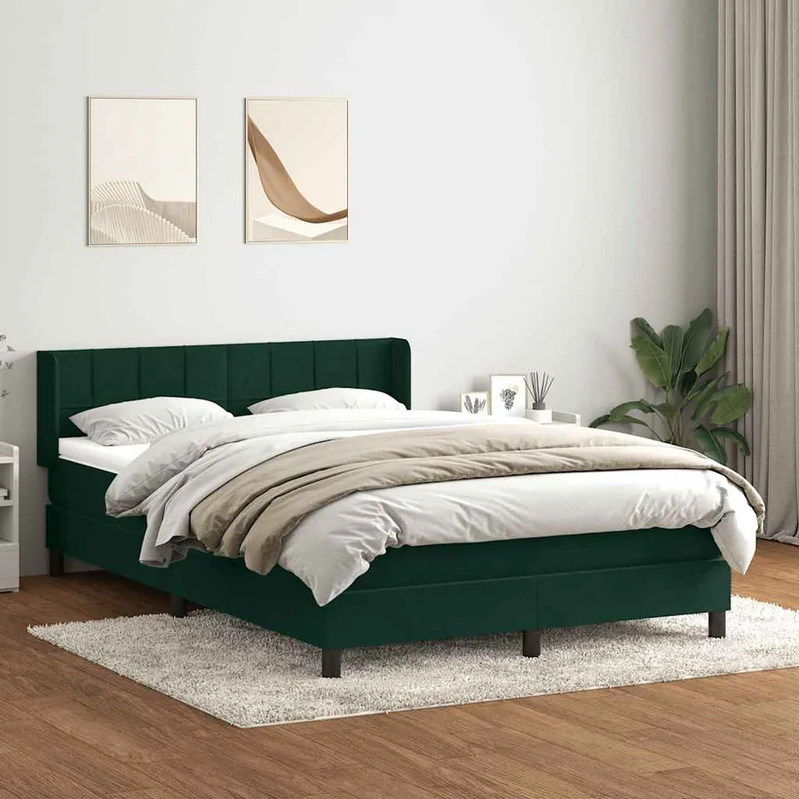 Sommier à lattes de lit et matelas vert foncé 160x220cm velours