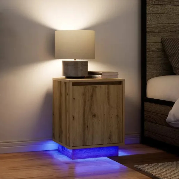 Armoires de chevet lumières LED 2pcs chêne artisanal 38x34x50cm