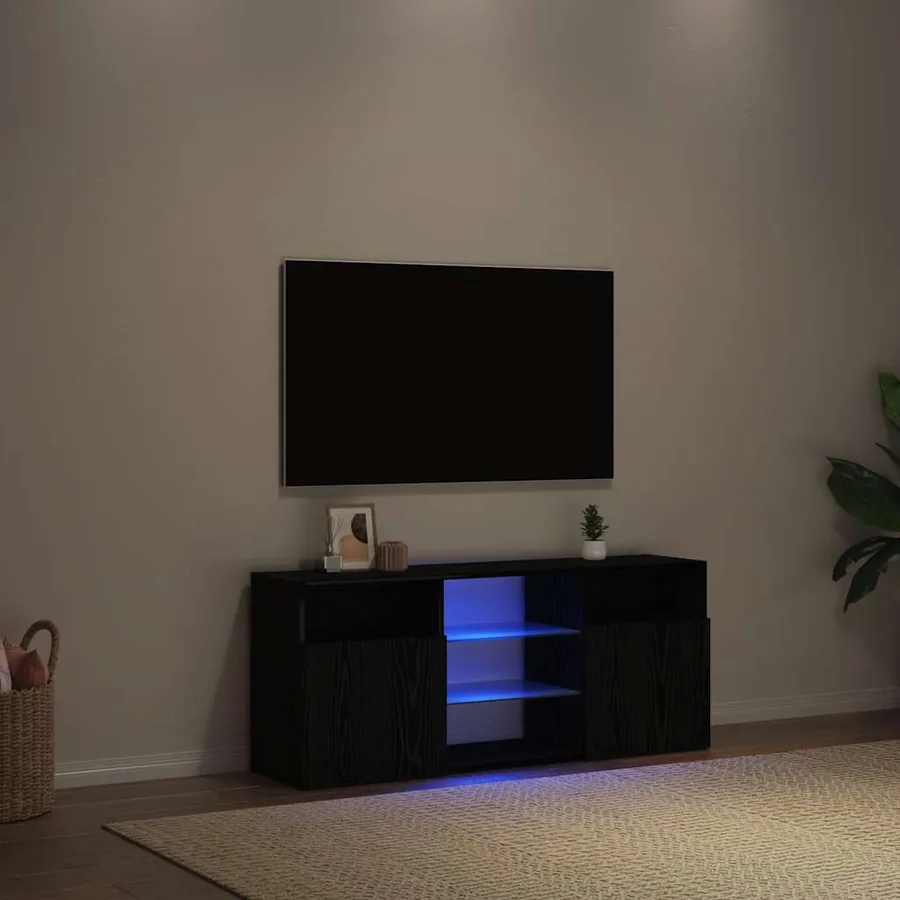 Meuble TV avec éclairage LED chêne noir 120 x 30 x 50 cm bois d'ingénierie