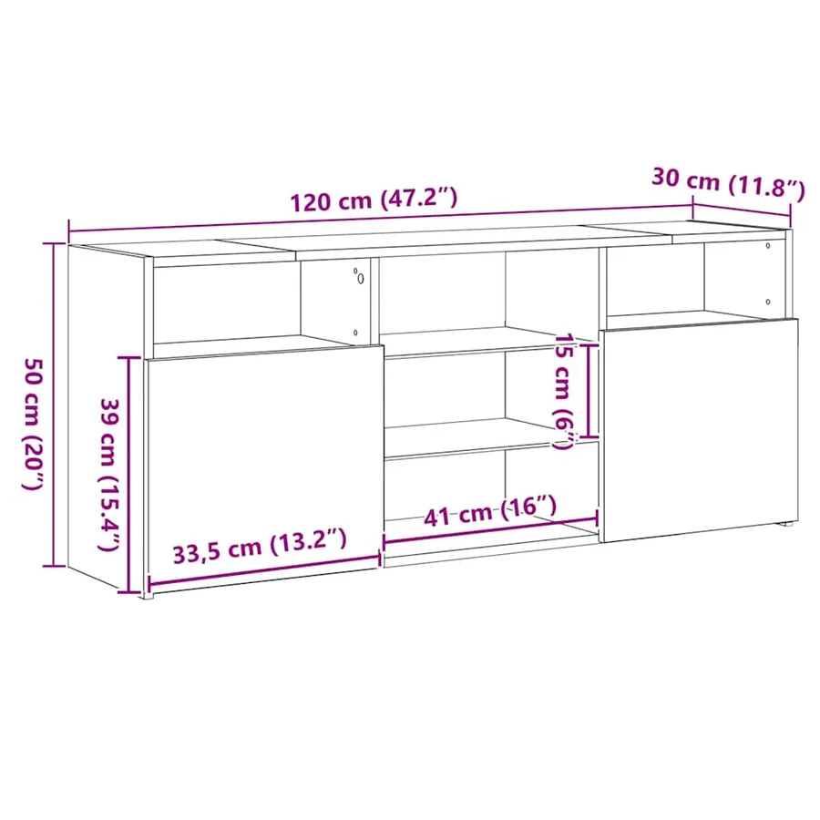 Meuble TV avec éclairage LED chêne noir 120 x 30 x 50 cm bois d'ingénierie - 15