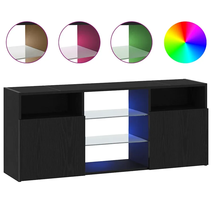 Meuble TV avec éclairage LED chêne noir 120 x 30 x 50 cm bois d'ingénierie - 2