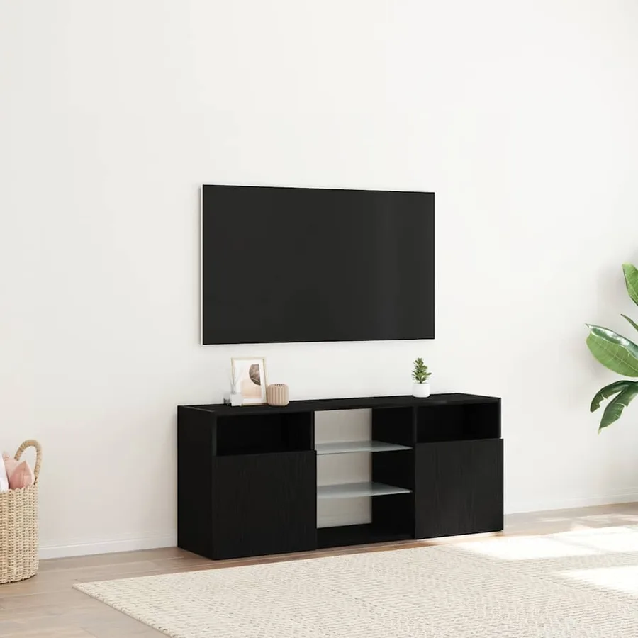 Meuble TV avec éclairage LED chêne noir 120 x 30 x 50 cm bois d'ingénierie - 4