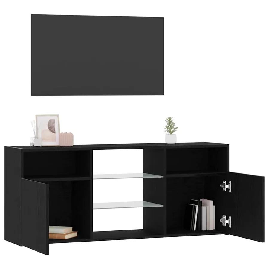 Meuble TV avec éclairage LED chêne noir 120 x 30 x 50 cm bois d'ingénierie - 5