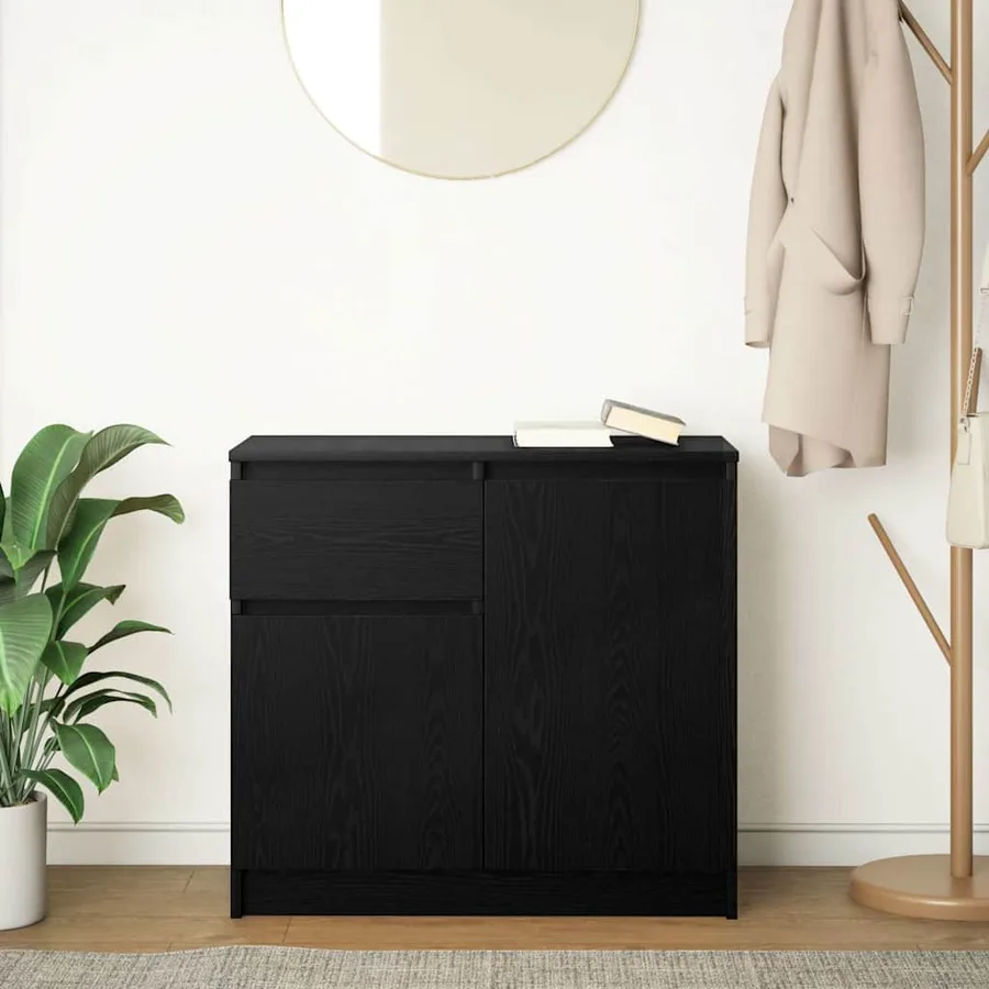 Buffet avec tiroir chêne noir 71x35x65 cm bois d'ingénierie - 3