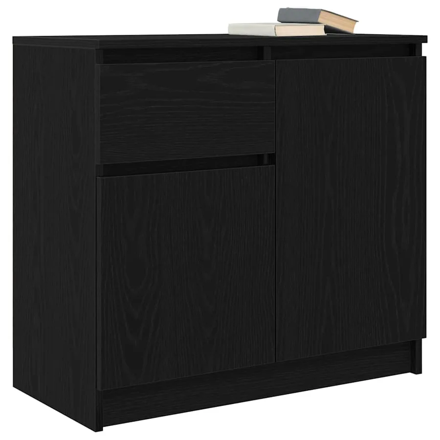 Buffet avec tiroir chêne noir 71x35x65 cm bois d'ingénierie - 4