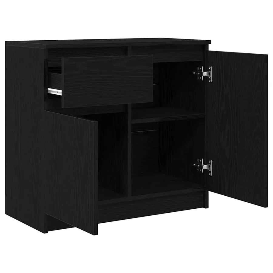 Buffet avec tiroir chêne noir 71x35x65 cm bois d'ingénierie - 5