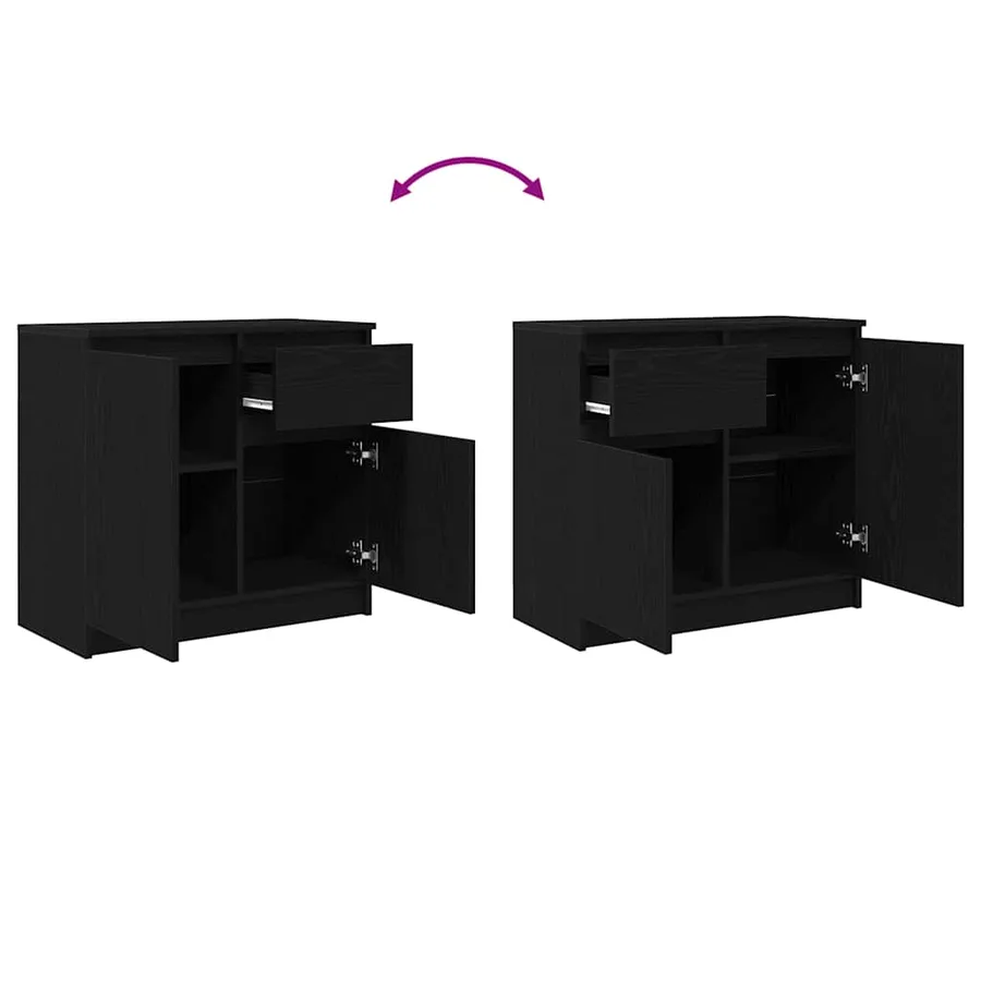 Buffet avec tiroir chêne noir 71x35x65 cm bois d'ingénierie - 9