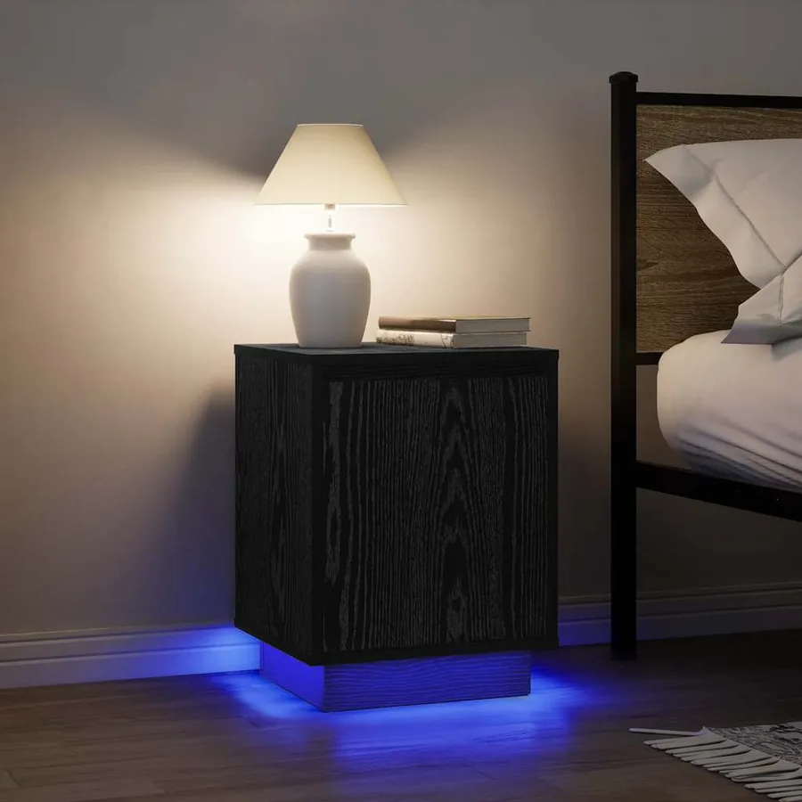 Tables de chevet avec lumières LED 2 pcs noir 38x34x50 cm