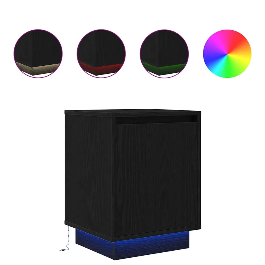 Tables de chevet avec lumières LED 2 pcs noir 38x34x50 cm - 2