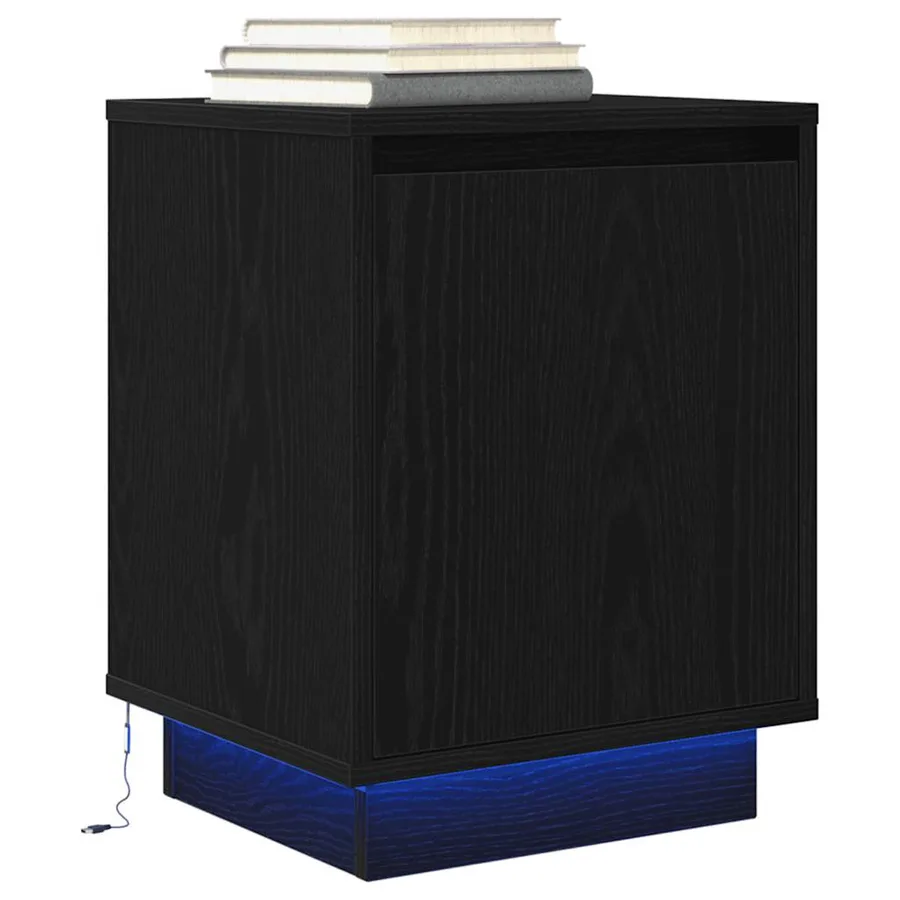 Tables de chevet avec lumières LED 2 pcs noir 38x34x50 cm - 6