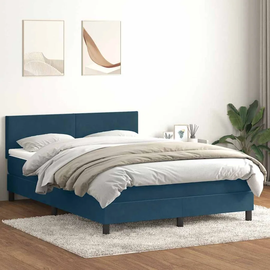 Sommier à lattes de lit et matelas bleu foncé 140x220cm velours