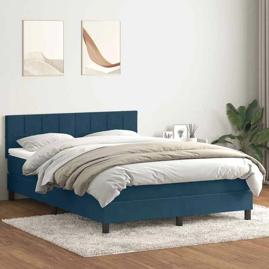 Sommier à lattes de lit et matelas bleu foncé 140x220cm velours