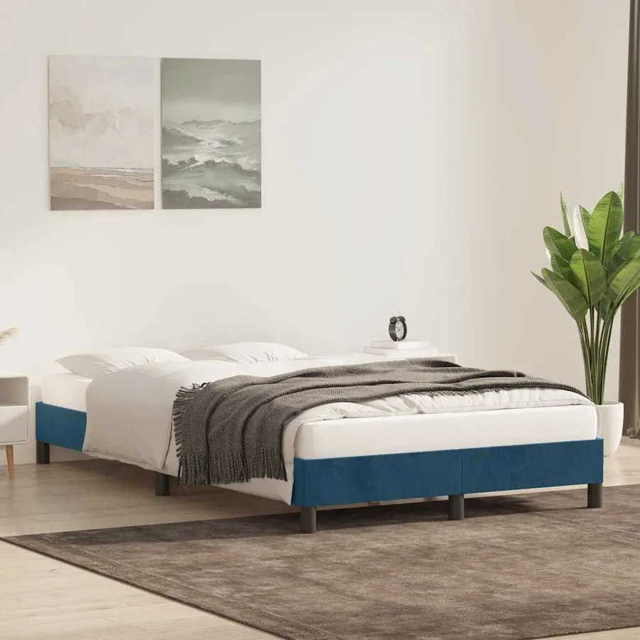 Cadre de lit sans matelas bleu foncé 120x220 cm velours - 3