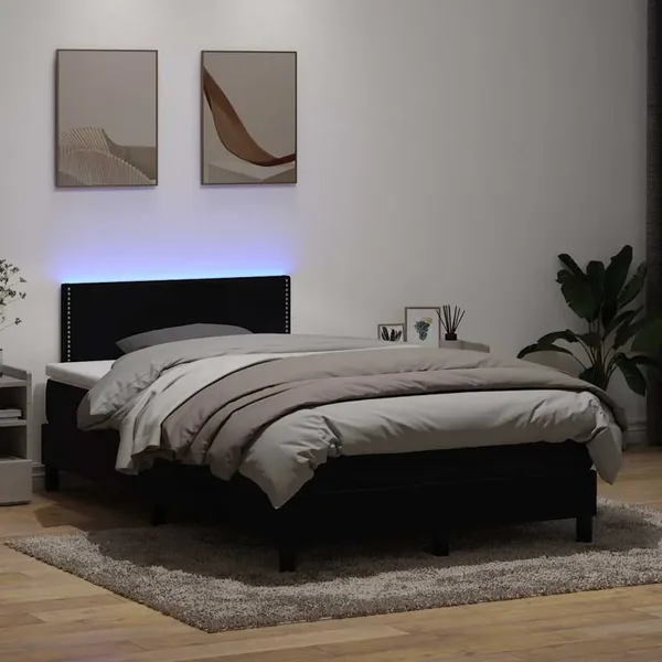 Sommier à lattes de lit avec matelas et LED noir 120x220 cm velours