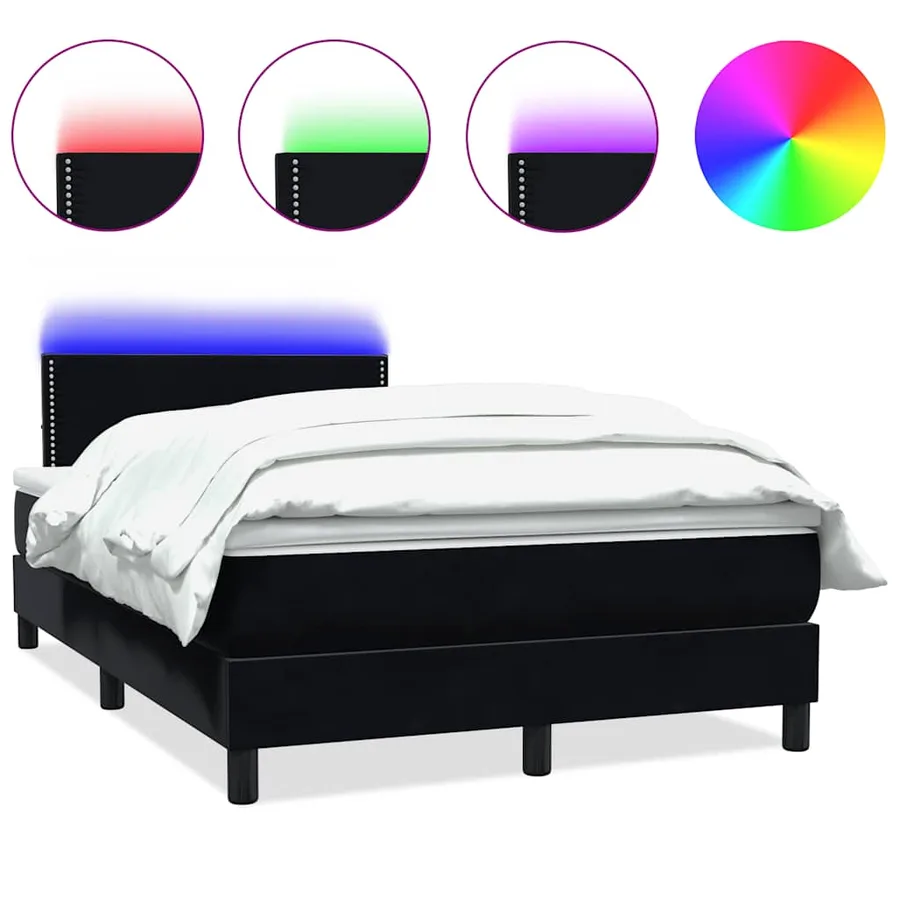 Sommier à lattes de lit avec matelas et LED noir 120x220 cm velours - 2