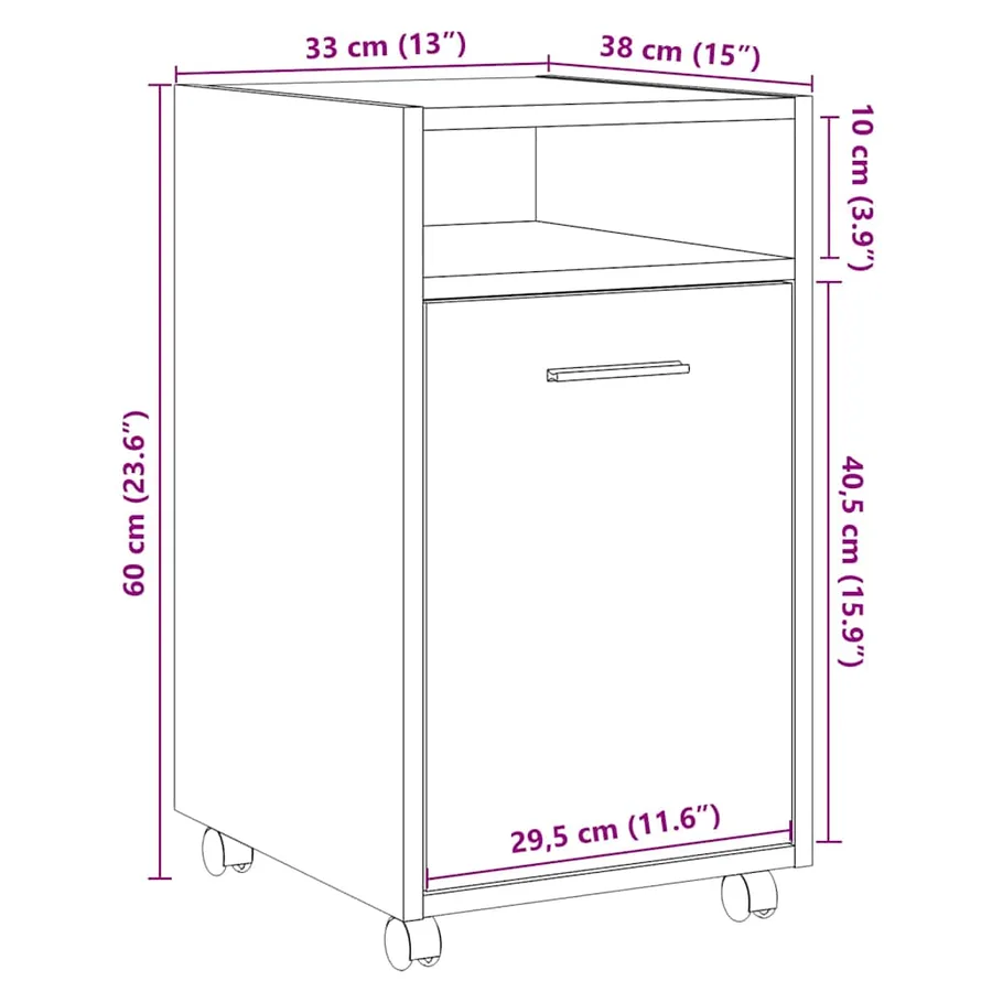 Armoire avec roues chêne artisanal 33x38x60cm bois d'ingénierie - 11