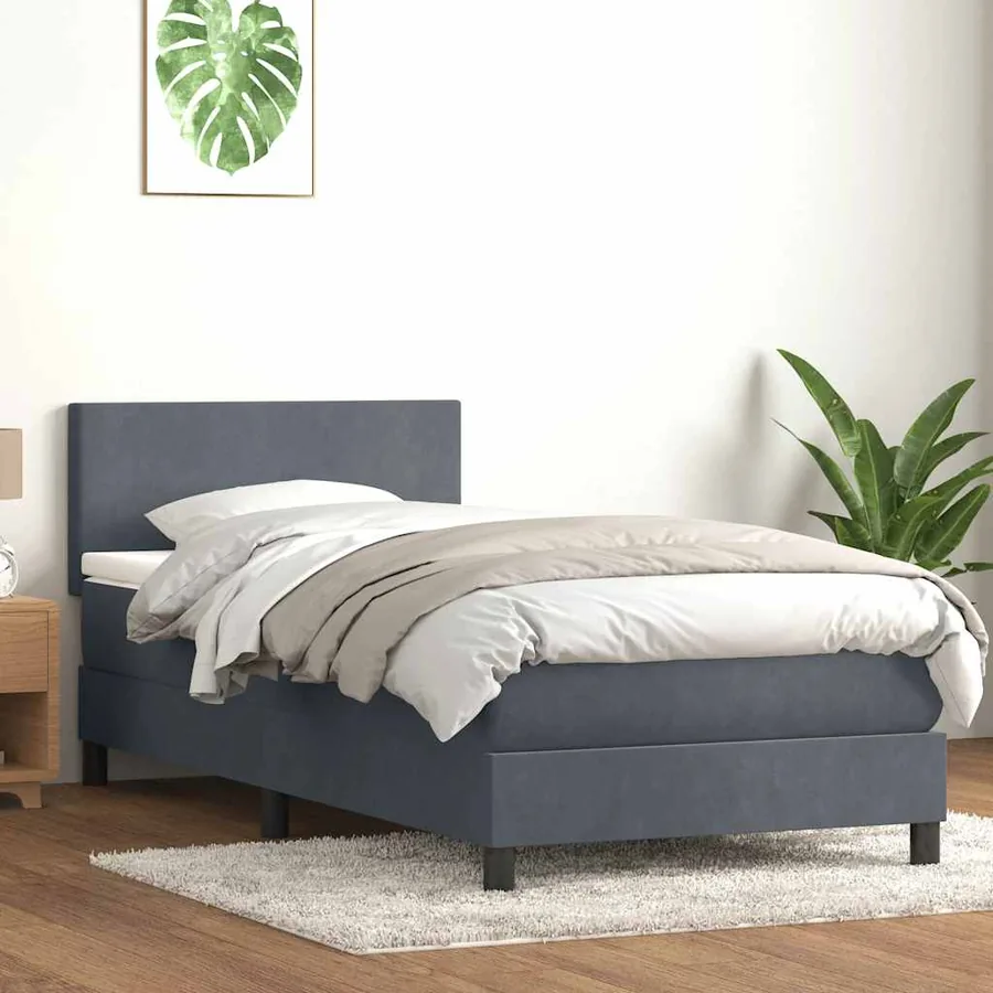 Sommier à lattes de lit et matelas et LED gris foncé 100x220cm velours