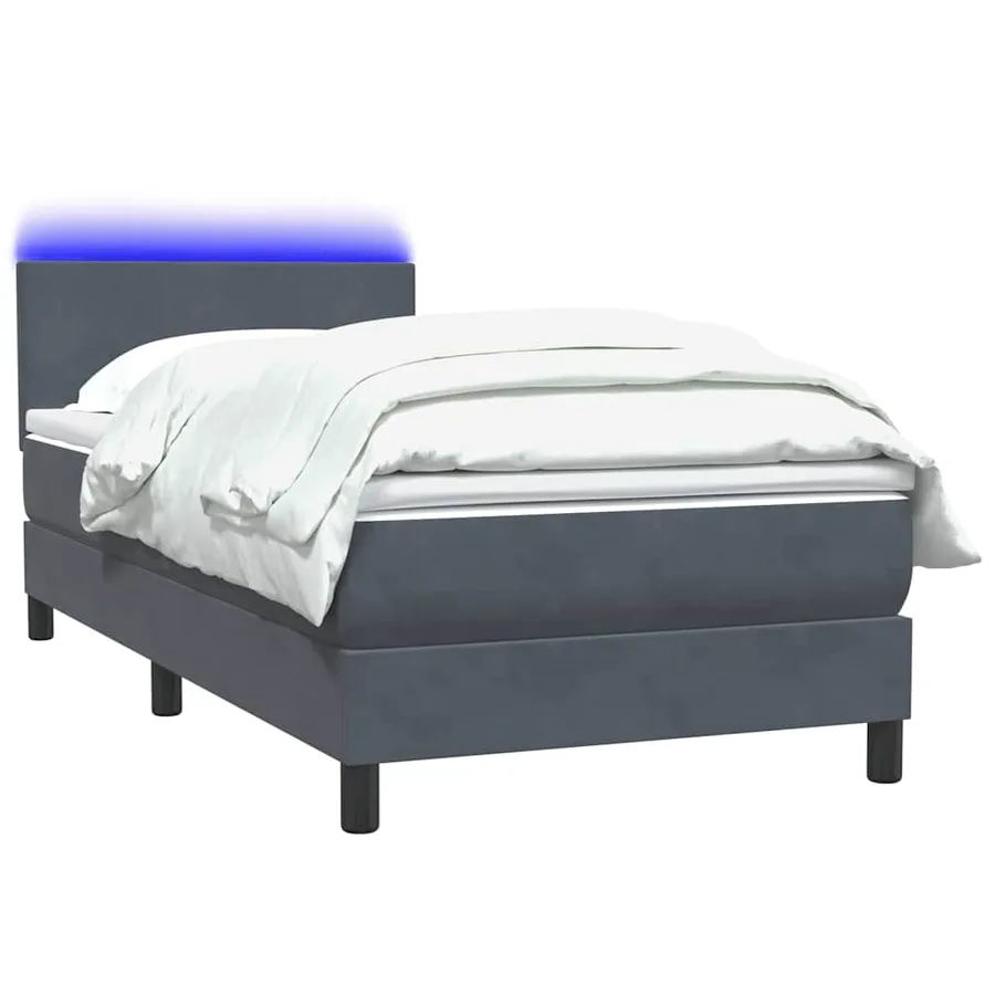 Sommier à lattes de lit et matelas et LED gris foncé 100x220cm velours - 3