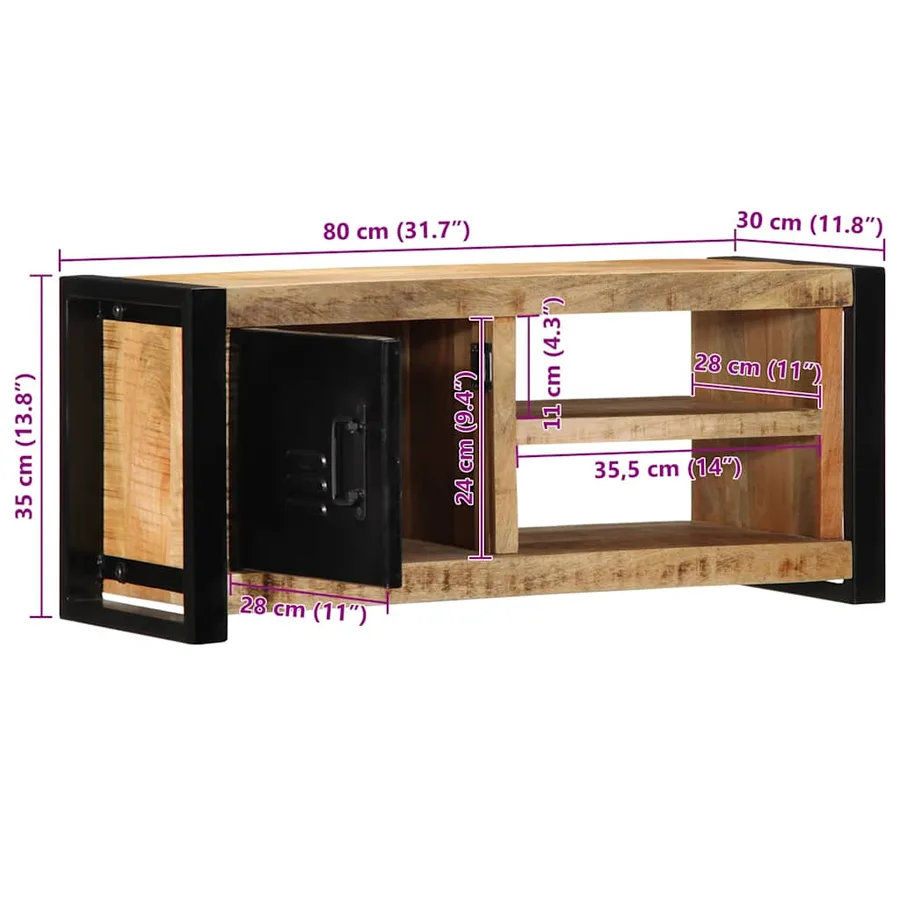 Meuble TV 80x30x35 cm bois massif de manguier brut - 10