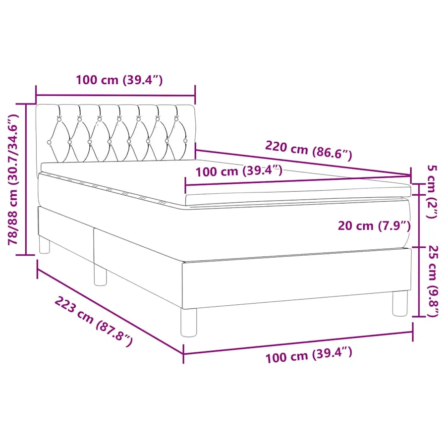 Sommier à lattes de lit avec matelas rose 100x220 cm velours - 12