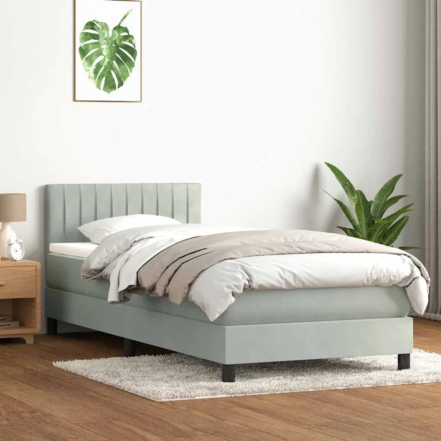 Sommier à lattes de lit et matelas et LED gris clair 100x220cm velours - 4