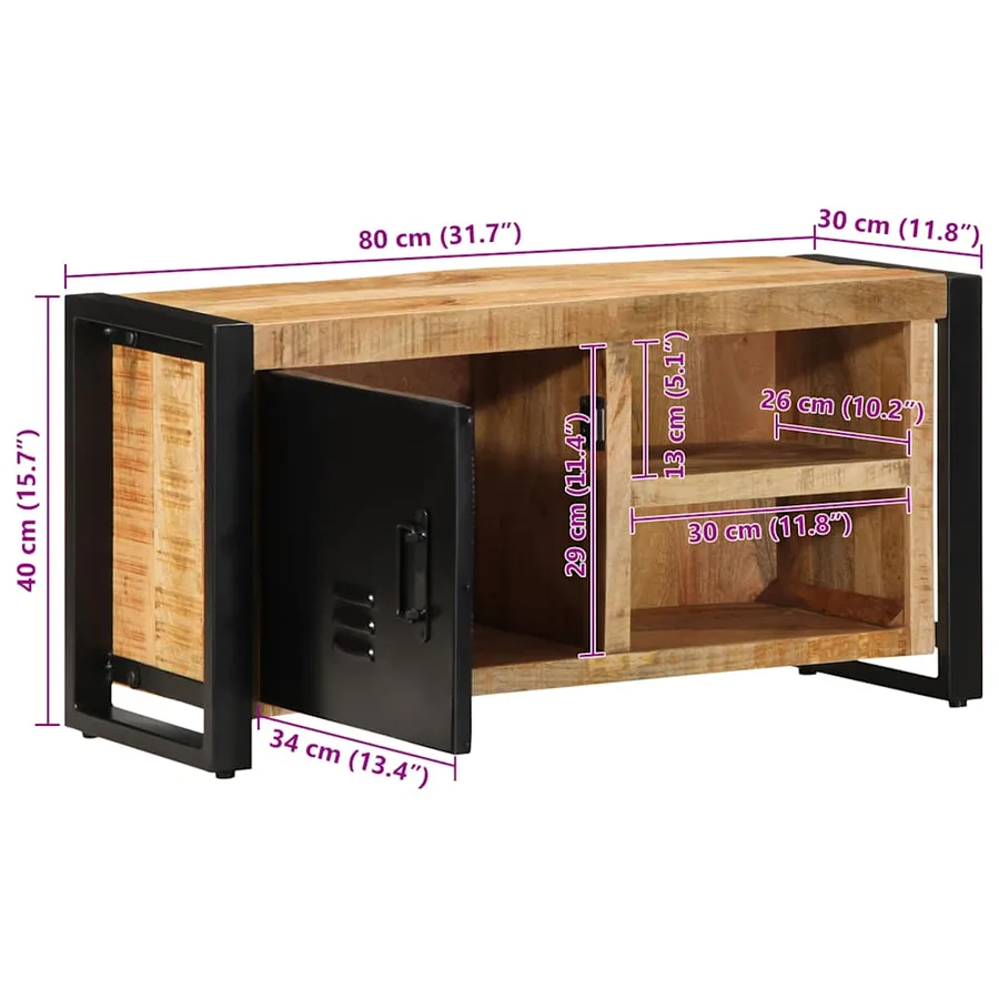 Meuble TV 80x30x40 cm bois massif de manguier brut - 10