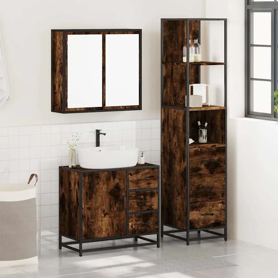 Ensemble de meubles de salle de bain 3 pcs Chêne fumé - 3