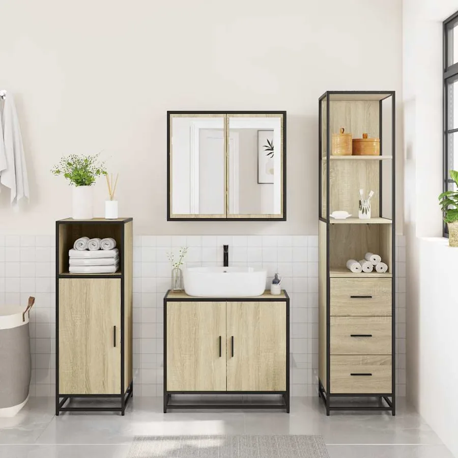 Armoire de salle de bain chêne sonoma 35x37,5x166 cm - 3