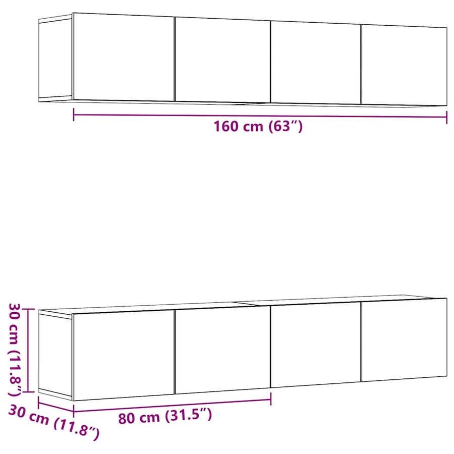 Meubles TV muraux 4 pcs vieux bois bois d'ingénierie - 7
