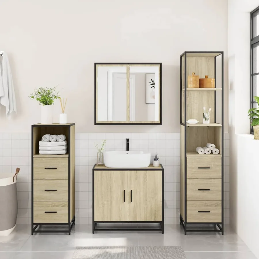 Ensemble de meubles de salle de bain 4 pcs chêne sonoma - 3