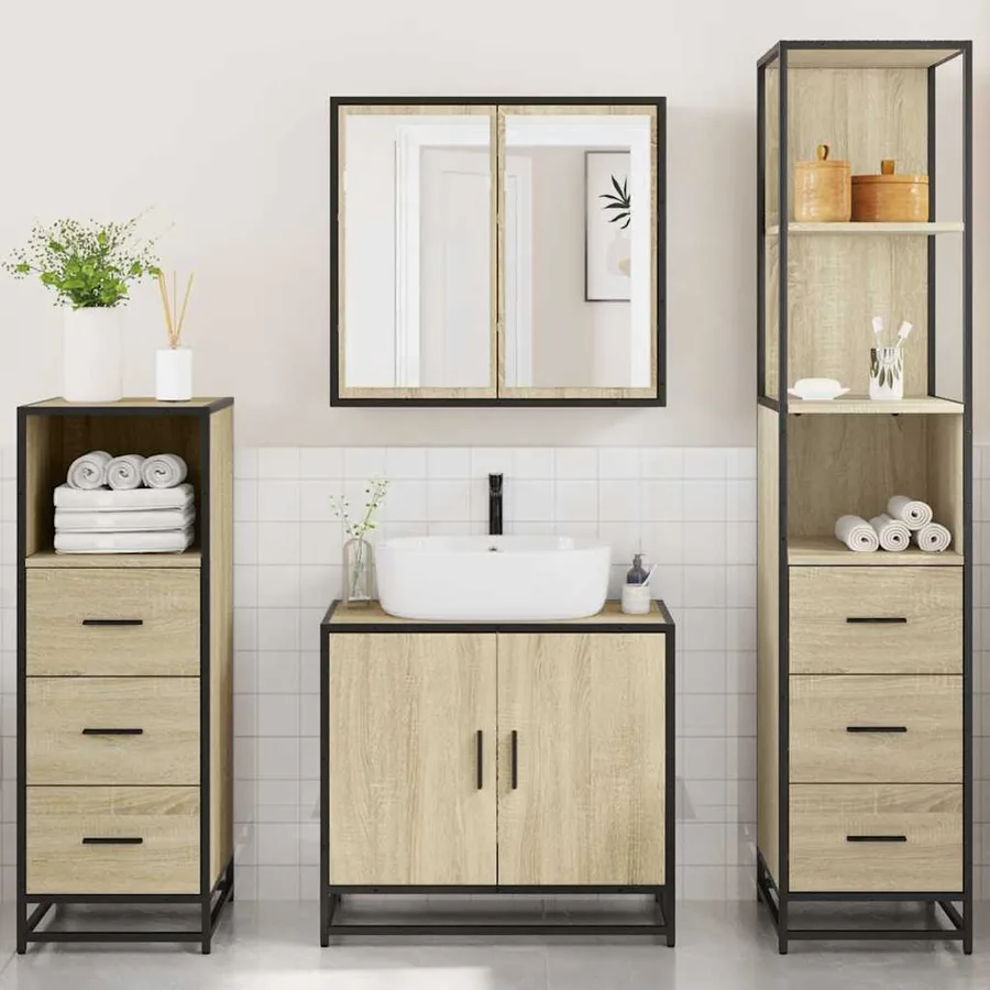 Ensemble de meubles de salle de bain 4 pcs chêne sonoma - 4