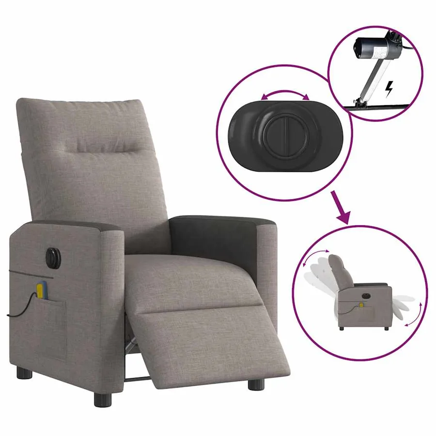 Fauteuil de massage inclinable électrique Taupe Tissu - 9