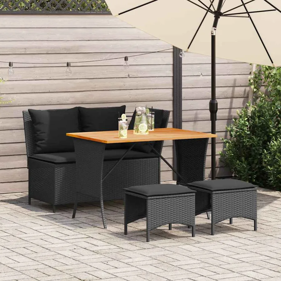 Ensemble à manger de jardin 4 pcs avec coussins noir