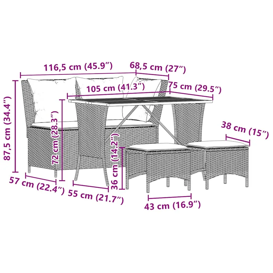 Ensemble à manger de jardin 4 pcs avec coussins noir - 13