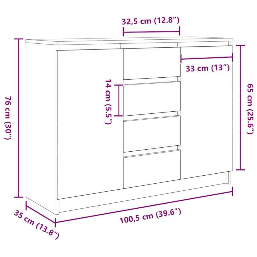 Buffet avec tiroirs blanc 100,5x35x76 cm bois d'ingénierie - 13