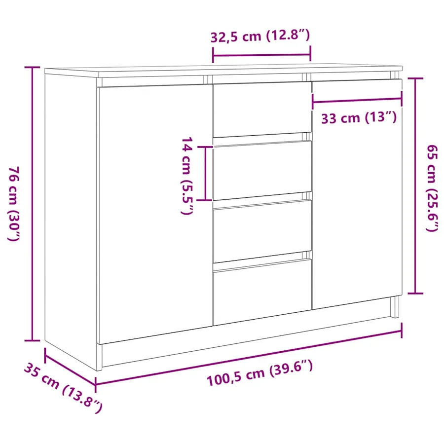 Buffet avec tiroirs chêne sonoma 100,5x35x76 cm bois ingénierie - 13