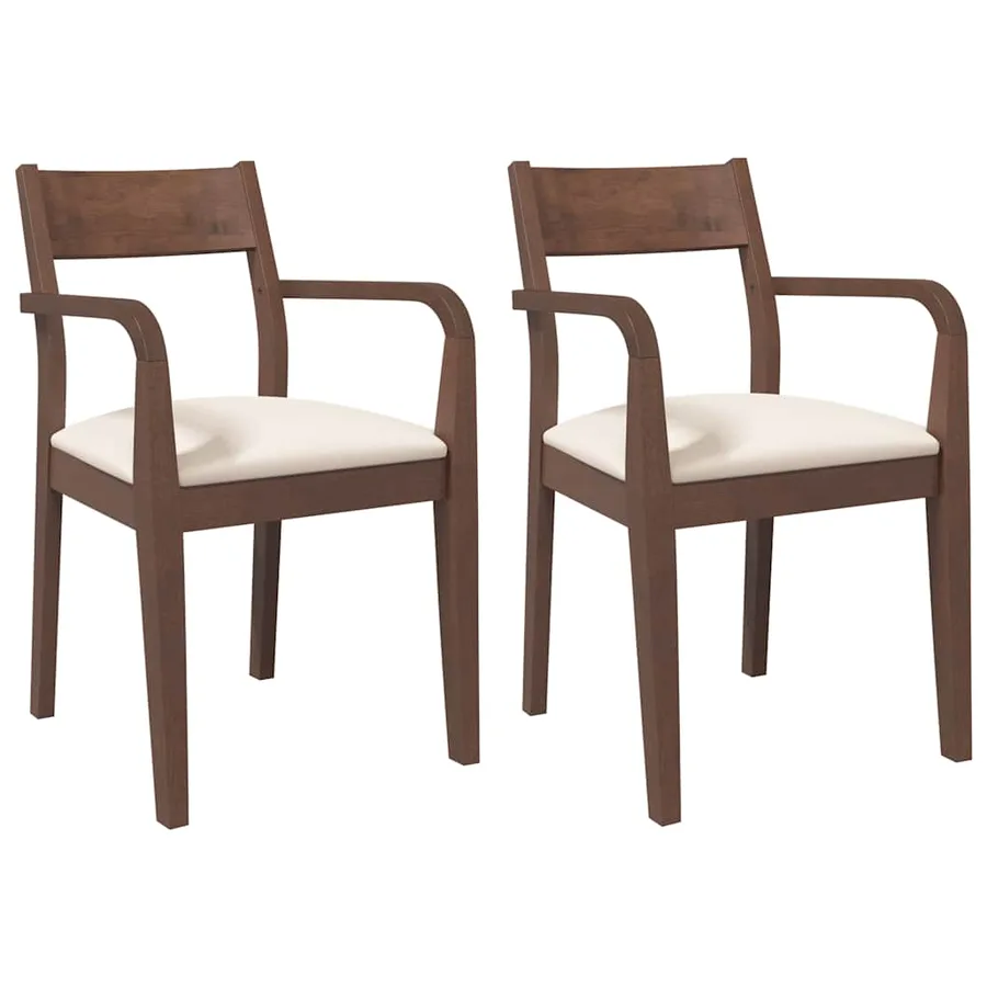 Chaises à manger coussins 2 pcs marron bois massif caoutchouc - 2