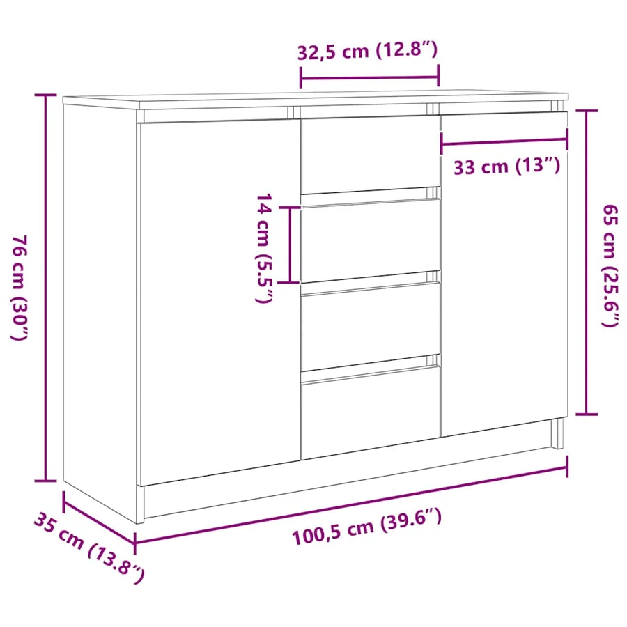 Buffet et tiroirs chêne artisanal 100,5x35x76cm bois ingénierie - 13