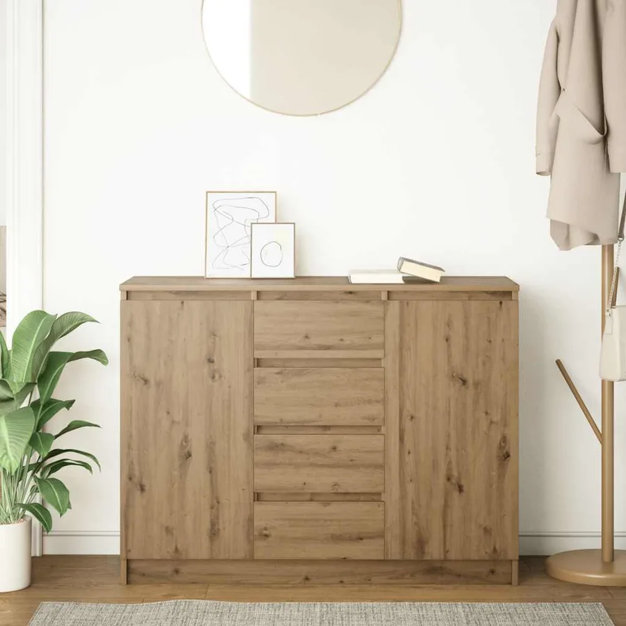 Buffet et tiroirs chêne artisanal 100,5x35x76cm bois ingénierie - 3